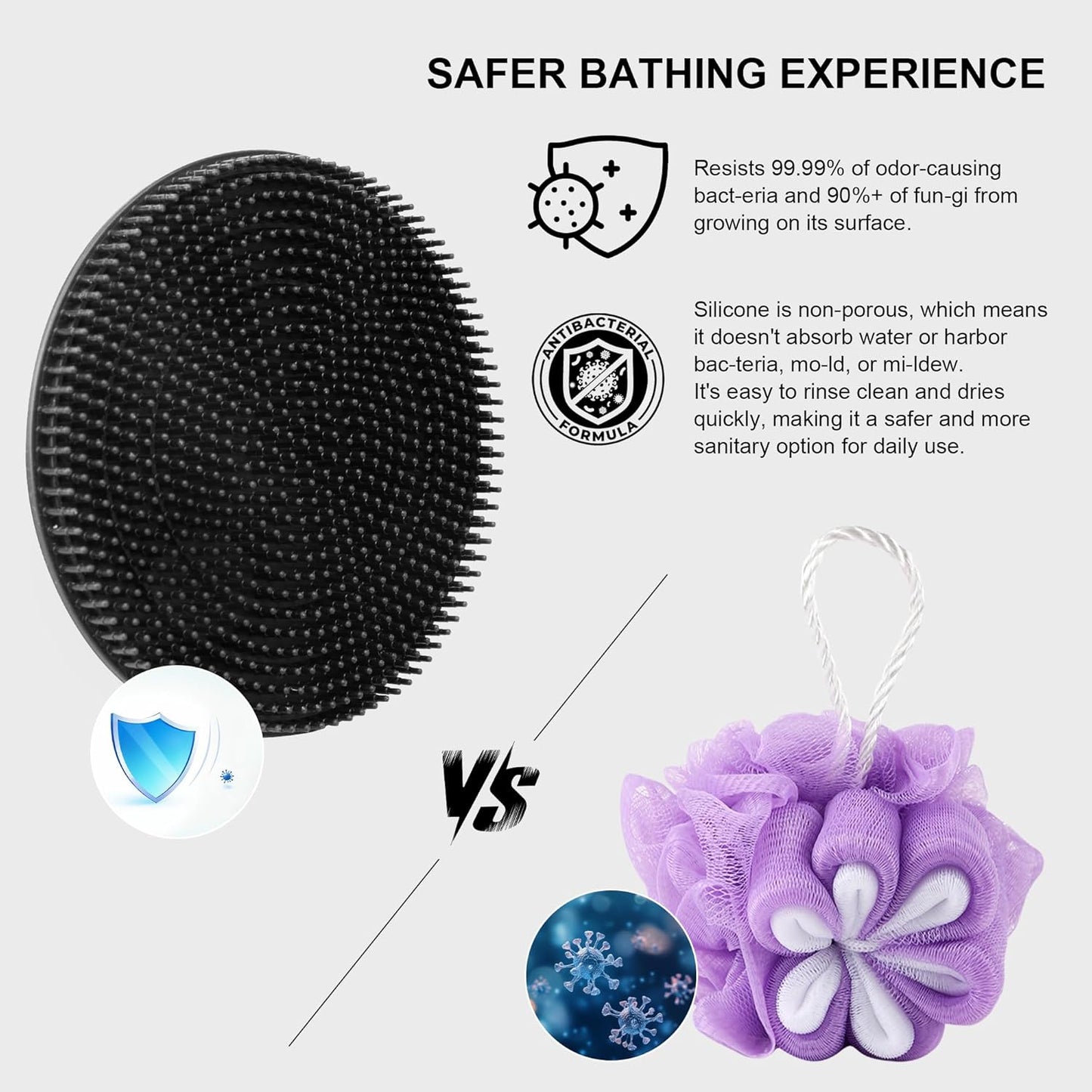 INNERNEED Food-Grade Soft Silicone Body Scrubber Shower Brush Handheld Cleansing Skin Brush, Gentle Exfoliating and Lather Well (Black)