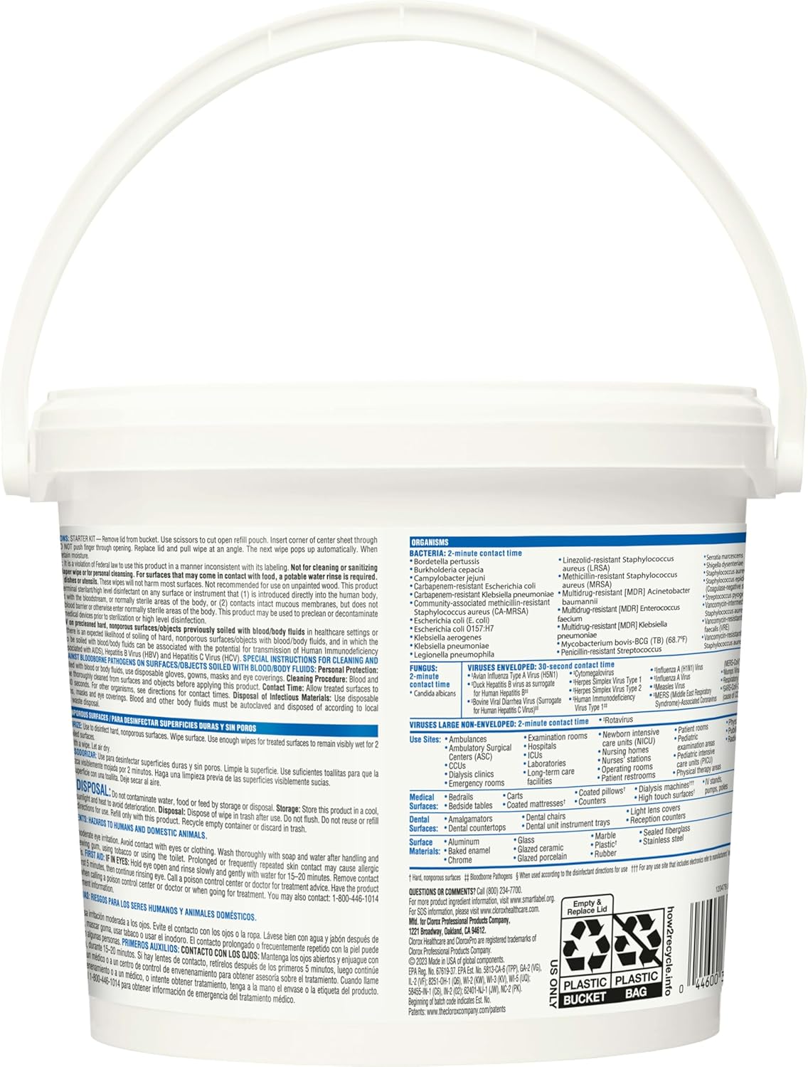 Clorox Healthcare VersaSure Cleaner Disinfectant Wipes, 12" x 12", 110 Count Bucket (Package May Vary)