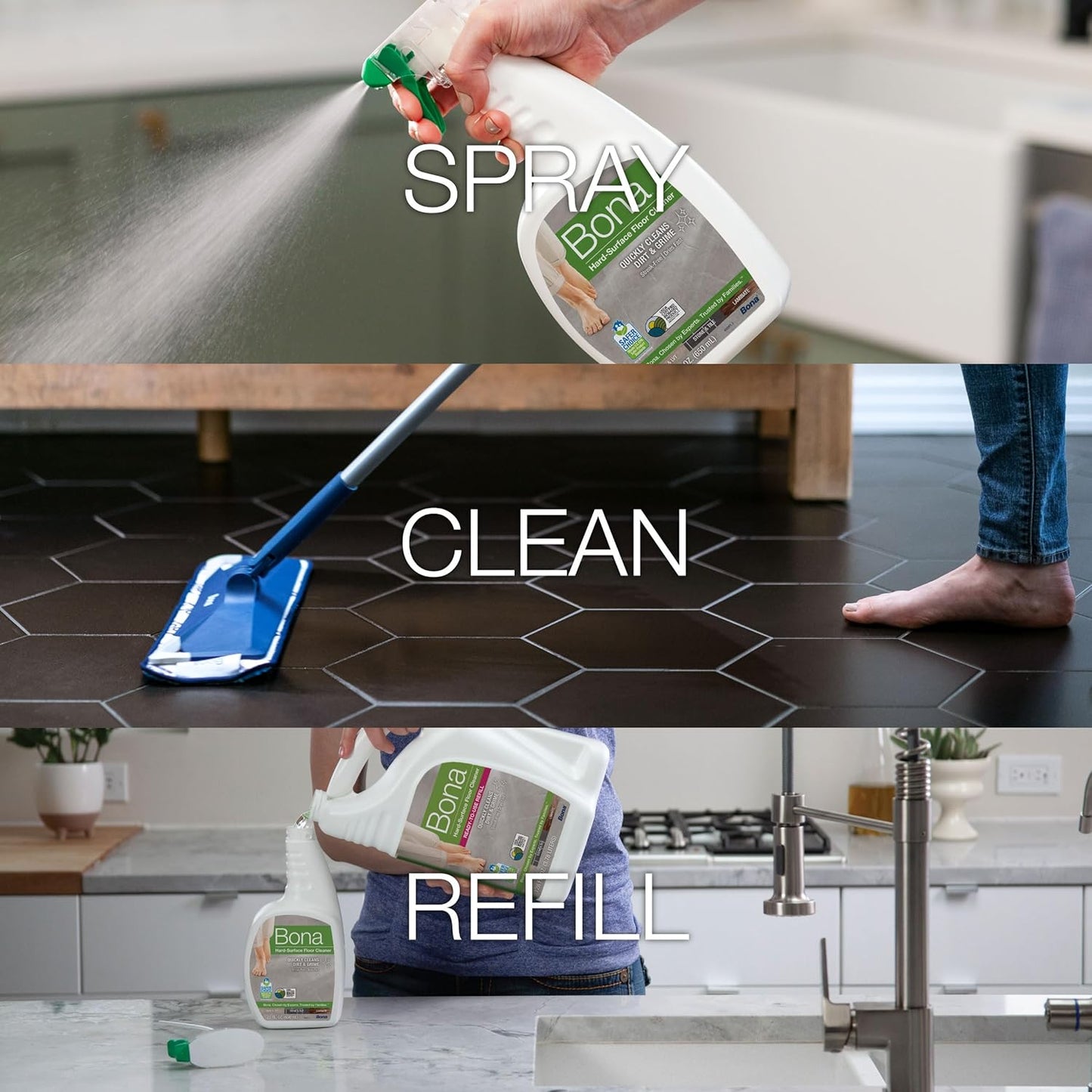 Bona Multi-Surface Floor Cleaner Refill - 128 fl oz - Lemon Mint - Residue-Free Floor Cleaning Solution refill for Spray Mop and Spray Bottles - For Use on Stone, Tile, Laminate, and Vinyl Floors