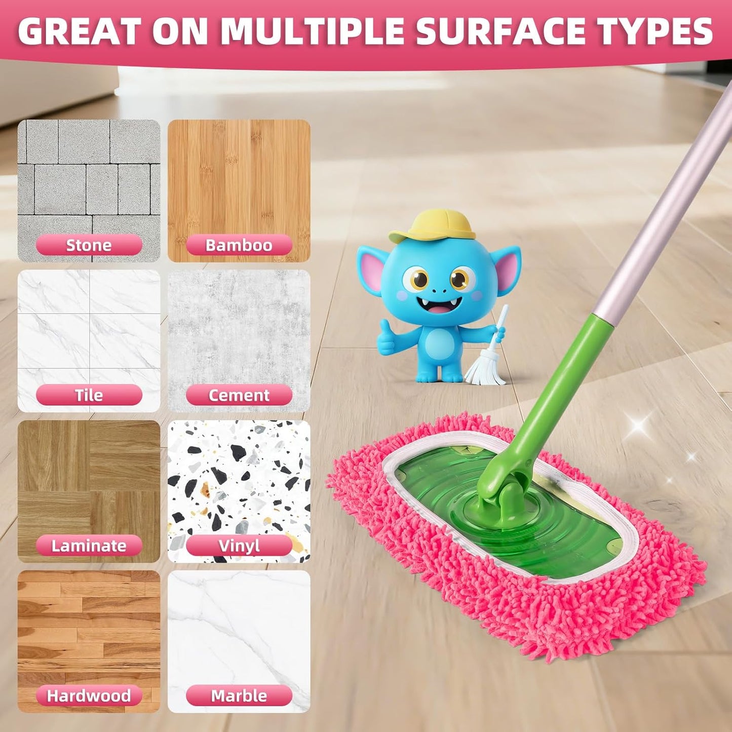 6 Pack Reusable Mop Pads Compatible with Swiffer Sweeper Mop, Wet and Dry Chenille Sweeping Cloths, Washable Pads Refill, Microfiber Pads for Multi-Surface/Hardwood Floor Cleaning (Gray, White)