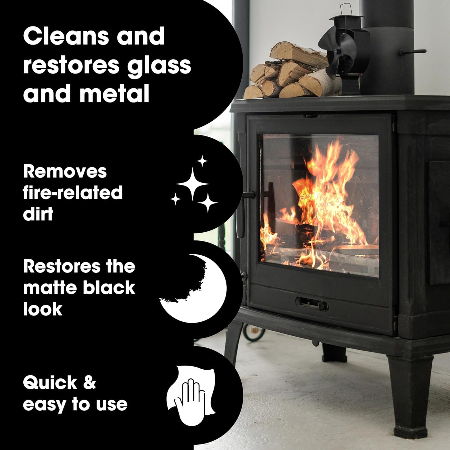 Furniture Clinic Stove Glass & Metal Cleaner - For Log Burner and Fireplace Glass Doors - Removes Soot, Dirt & Ash - Instant Results - 500ml / 17oz
