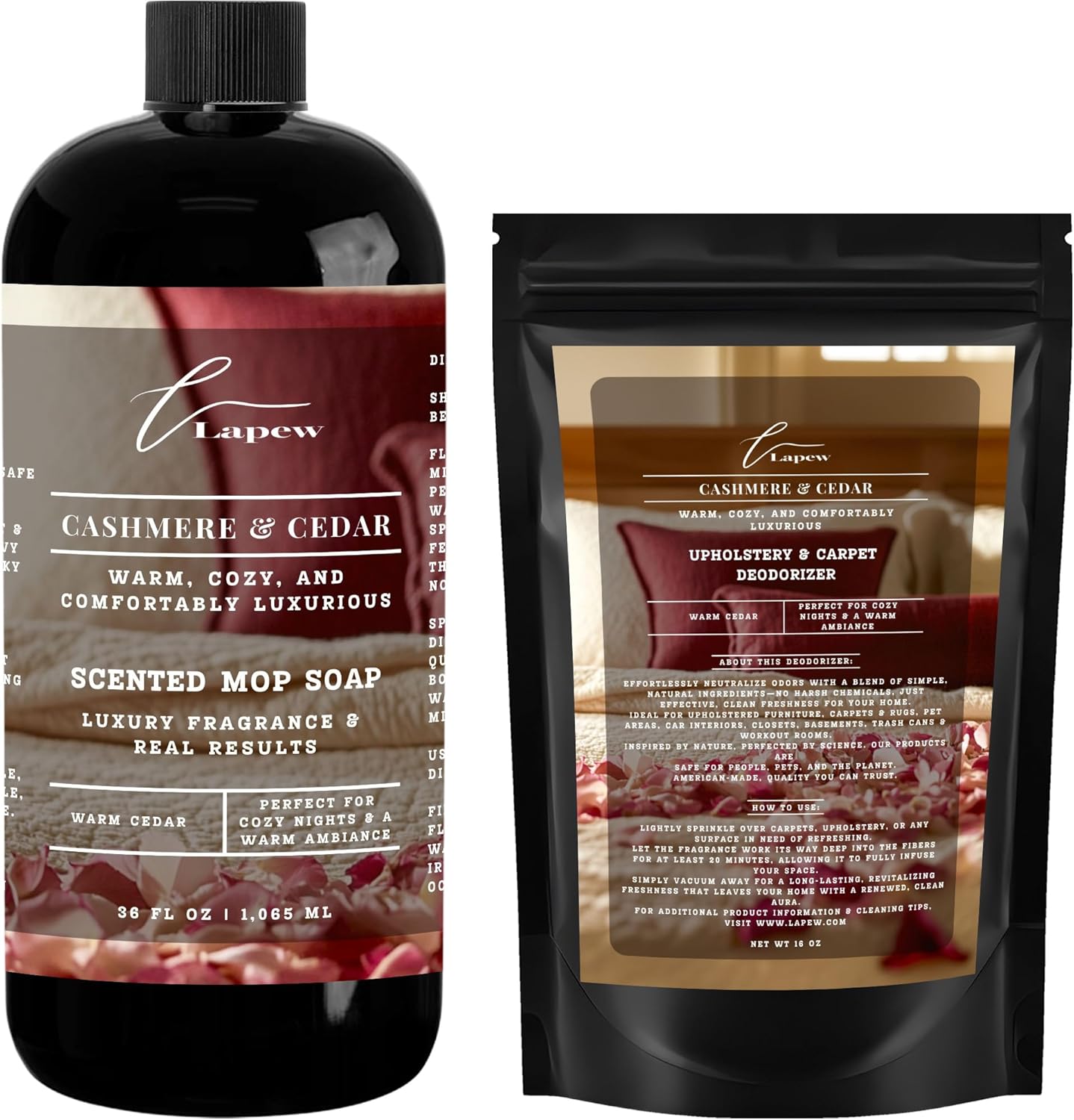 Lapew Black Sea Scented Cleaning Bundle | Carpet Deodorizer Powder (16 oz) & Mop Soap Concentrate (36 oz) | Pet-Friendly Odor Eliminator - Colors B