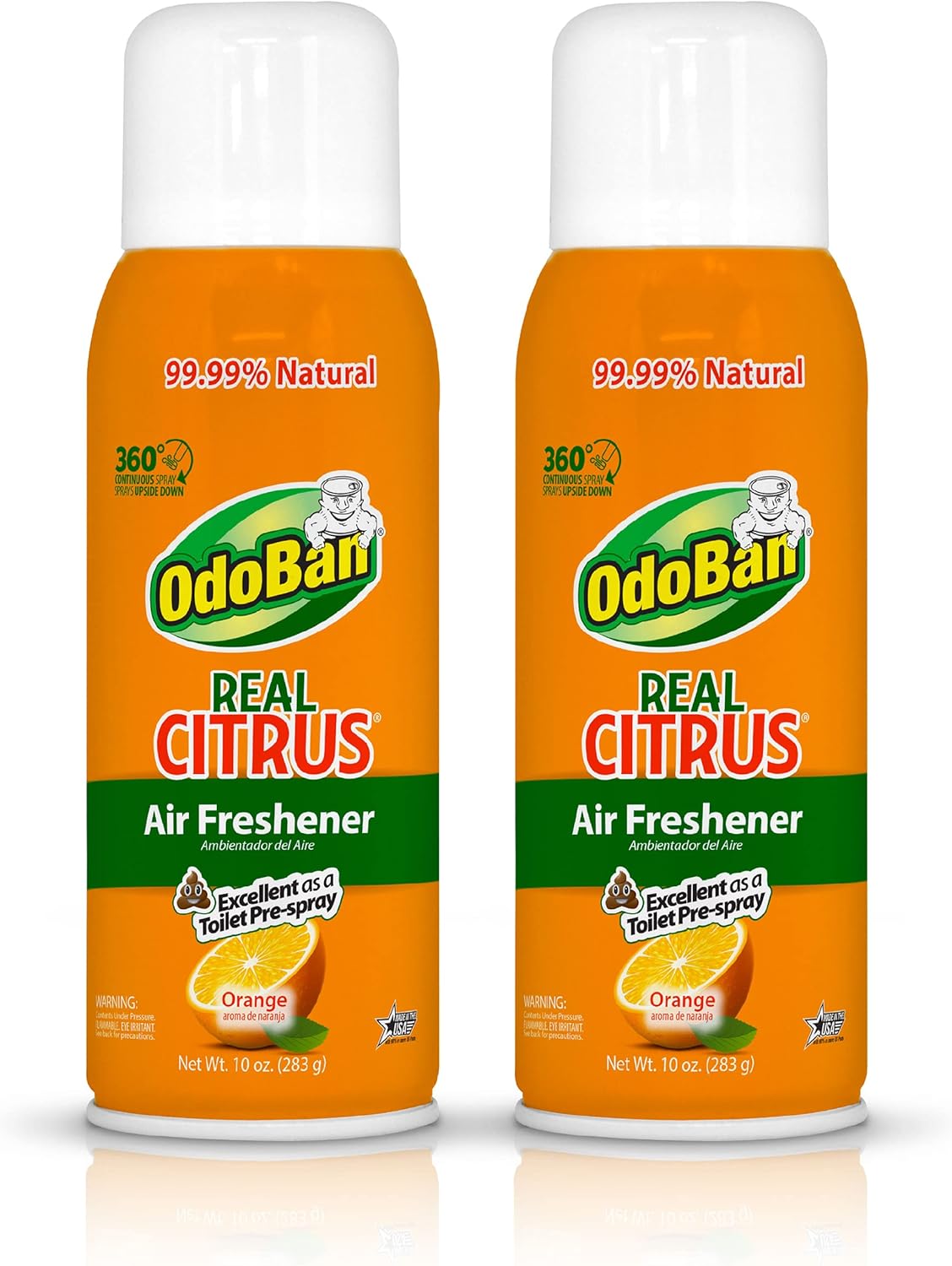 OdoBan Aroma Eliminator, 360-Degree Continuous Spray Natural Oil Real Citrus Air Freshener, Toilet Spray, 2-Pack, 10 Ounces Each, Orange Scent