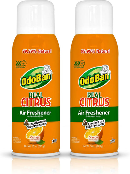 OdoBan Aroma Eliminator, 360-Degree Continuous Spray Natural Oil Real Citrus Air Freshener, Toilet Spray, 2-Pack, 10 Ounces Each, Orange Scent