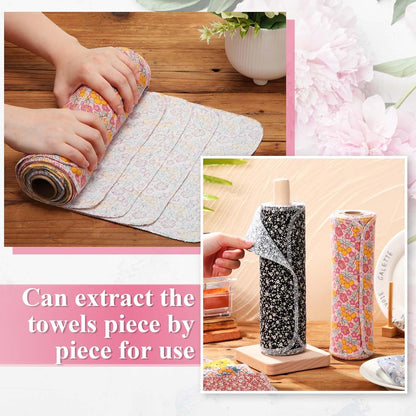 Redbaker 50 Pcs Reusable Paper Towels Paperless Reusable Cotton Cloths Toilet Absorbent Washable Paper Towels with Roll Kitchen Dishcloth for Kitchen Paperless Dishcloths(Stripe)