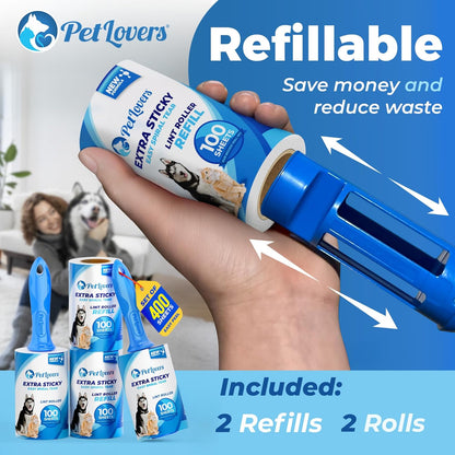 PetLovers Extra Sticky Lint Roller Mega Value Set 600 Sheets for Pet Hair Removal, Dog and Cat Lint Remover 6 Pack