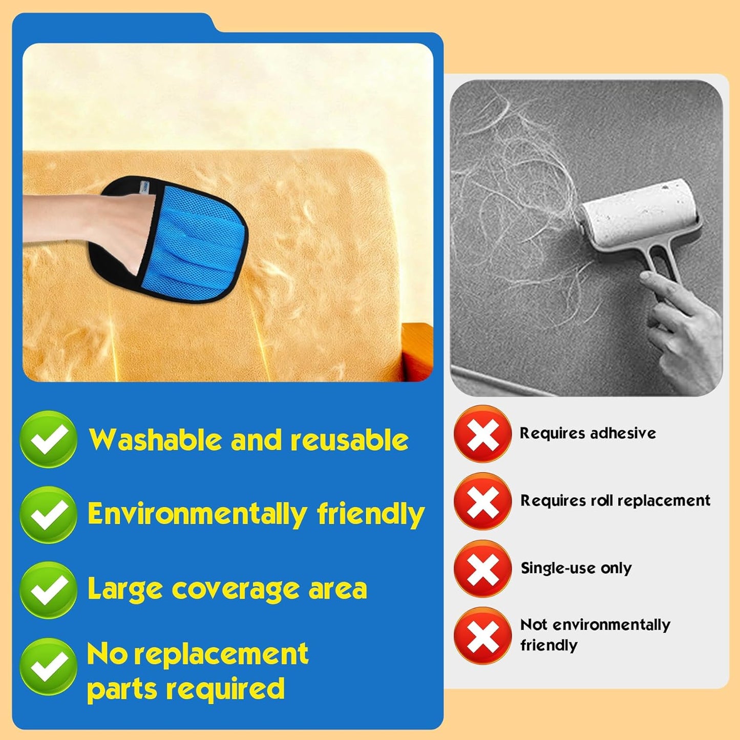 Carpet Rake for Pet Hair Removal, 54" Adjustable Long Handle 3 in 1 Carpet Rake & Pet Hair Removal Gloves for Cat Dog Fur Remover for Carpets, Rugs, Mats and Furniture(with 2 Hooks)