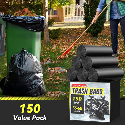 100 Count 55-60 Gallon Trash Bags, Sturdy & Tear-Resistant Commercial Can Liners 55 Gallon, Large Garbage Bags, Large Black Trash Bags for Commercial, Lawn and Leaf Bags