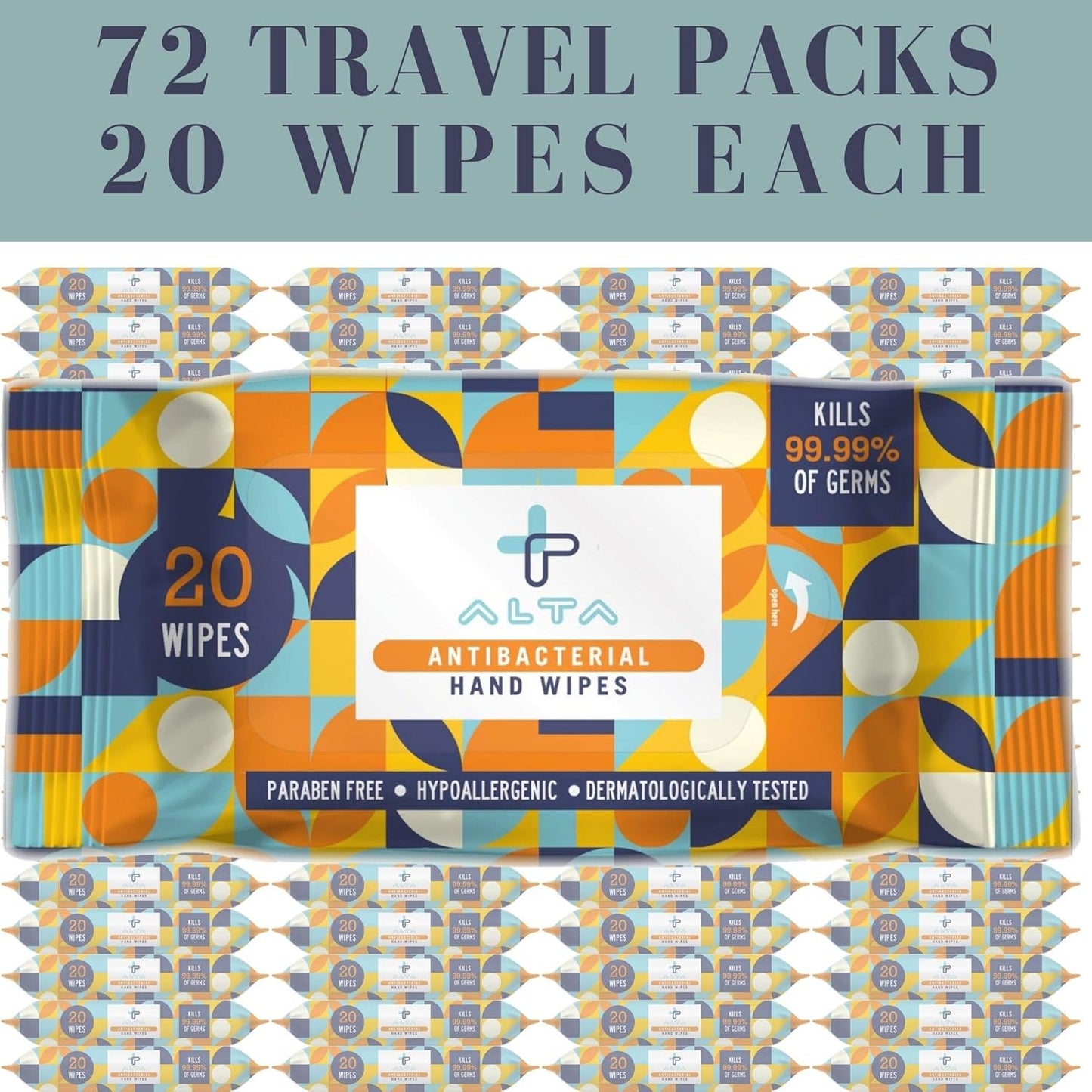 ALTA + Alcohol Free Hand Sanitizing Wipes, Travel Size, 20 Wipes, 6 Packs, Total 120 Pieces