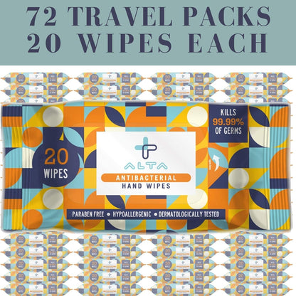 ALTA + Alcohol Free Hand Sanitizing Wipes, Travel Size, 20 Wipes, 6 Packs, Total 120 Pieces