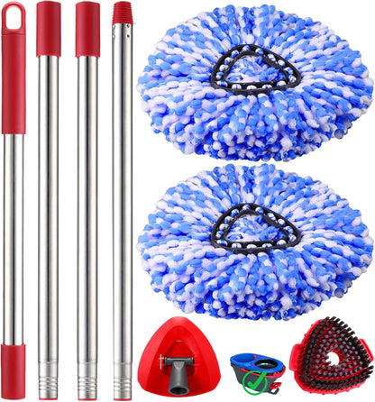 Mop Heads Replacement Handle for Ocedar RinseClean 2-Tank System, 2 Microfiber Mop Refills, 1 Mop Handle (30-58in Adjustable 4-Section Pole), 2 Scrub Brush, 1 Spin Base for O Cedar RinseClean