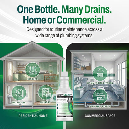DrainClear Pro Enzyme Drain Cleaner 32oz - Enzymatic Formula Digests Grease, Waste & Odors - Safe for Pipes and Septic Systems - Biodegradable Drain Treatment for Home & Commercial Use