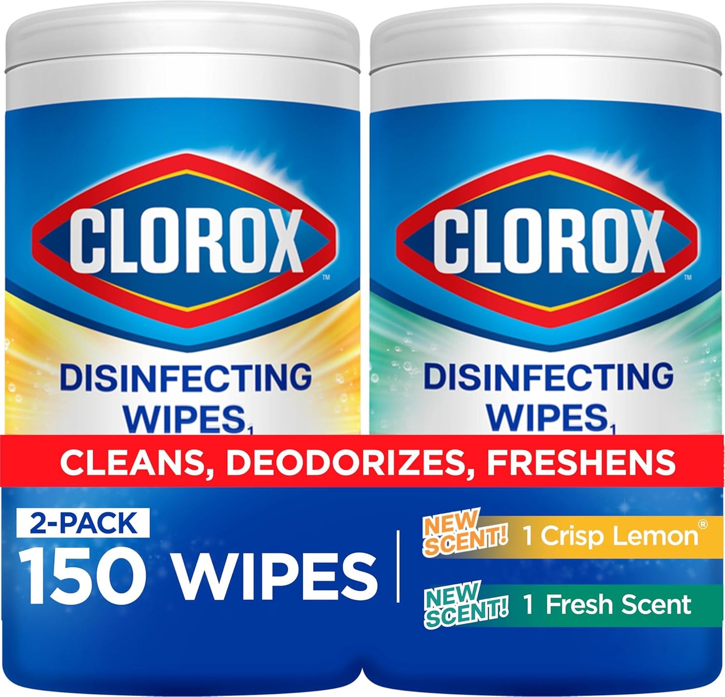 Clorox Disinfecting Cleaning Wipes for Spring Cleaning & Allergy Season, Bleach Free, Fresh Scent and Crisp Lemon, 75 Count Each, Pack of 4