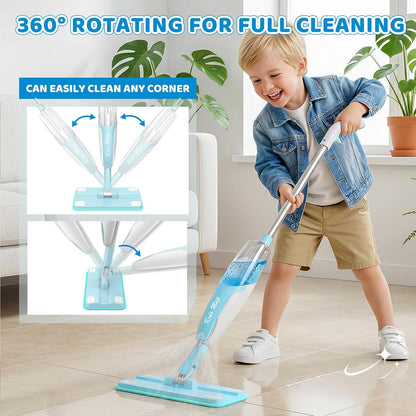 Kids Spray Mop - 30 Inch, 420ml Large Water Tank, Effective Cleaning Tool & Fun Montessori Toy, Pretend Play Housekeeping Set Toddlers Love (Magenta)