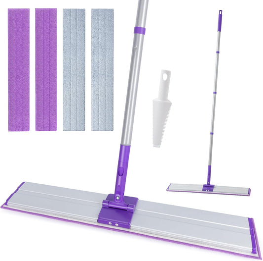IVYROLL 24" Microfiber Mop for Floor Cleaning, Dry and Wet Floor Mop for Hardwood, Laminate, Tile, Vinyl, with 4 Washable Reusable Microfiber Pads