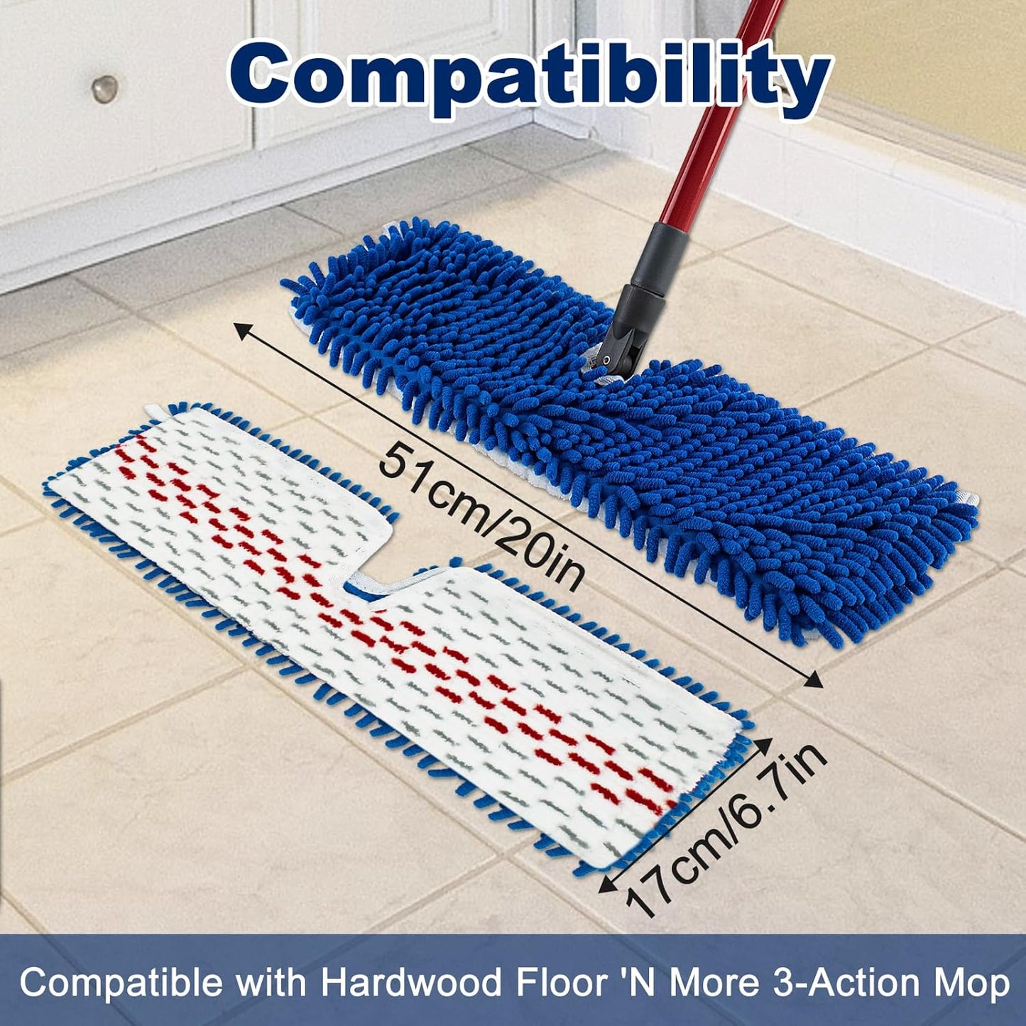 4 Pack Mop Heads Replacements Compatible with O-cedar Dual-Action Flip Mop,Microfiber&Chenille Mop Replace Head for Dry/Wet Use,Double-sided,Reusable and Washable Dust Mop Refills for Floor Cleaning