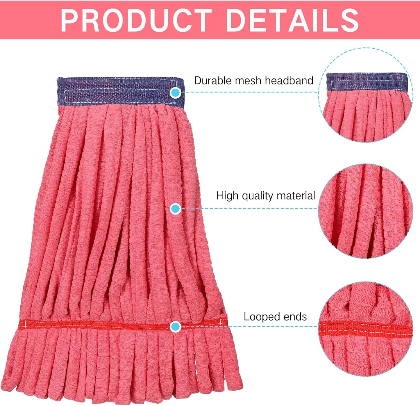 Lallisa 4 Pcs Commercial Mop Head Replacement Tube Microfiber Industrial Looped End Mop Heads Refill for Floor Cleaning for Home Commercial Industrial Use(Large,Blue)