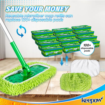 KEEPOW Reusable Microfiber Mop Pads Compatible with Swiffer Sweeper, Dry Sweeping Cloths, Washable Wet Mopping Cloth Refills for Hardwood Floor Cleaning, 6 Pack