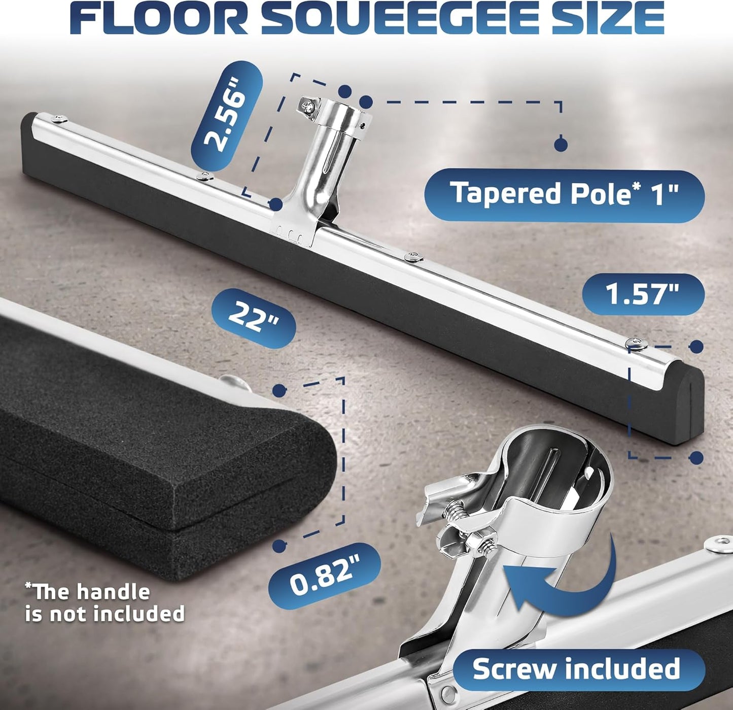 DSV Standard Uneven Surface Floor Squeegee 18’’, Double Foam Blade Garage Squeegee, Taper Pole Connection - Handle Sold Separately for Tiles, Concrete and Asphalt