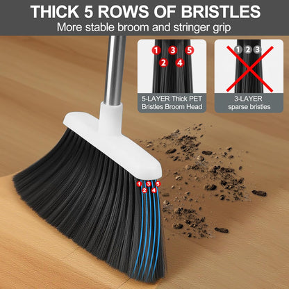 BSKLIN Pink Broom and Dustpan Set, 52-in Handle Broom Dustpan Combo Set Household Hand Broom with Dustpan Teeth to Clean Hair for Home Kitchen Office Lobby Sweeping Indoor（Pink）