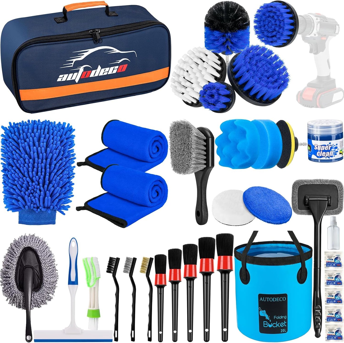 37Pcs Car Detailing Brush Set, Car Detailing Kit, Auto Detailing Drill Brush Set, Car Detailing Brushes, Car Wash Cleaning Tools Kit with Car Vacuum for Interior, Exterior, Wheels, Blue