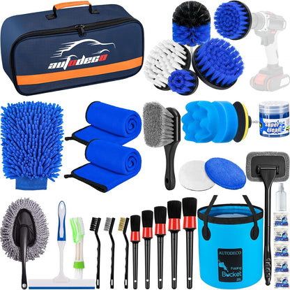 37Pcs Car Detailing Brush Set, Car Detailing Kit, Auto Detailing Drill Brush Set, Car Detailing Brushes, Car Wash Cleaning Tools Kit with Car Vacuum for Interior, Exterior, Wheels, Blue