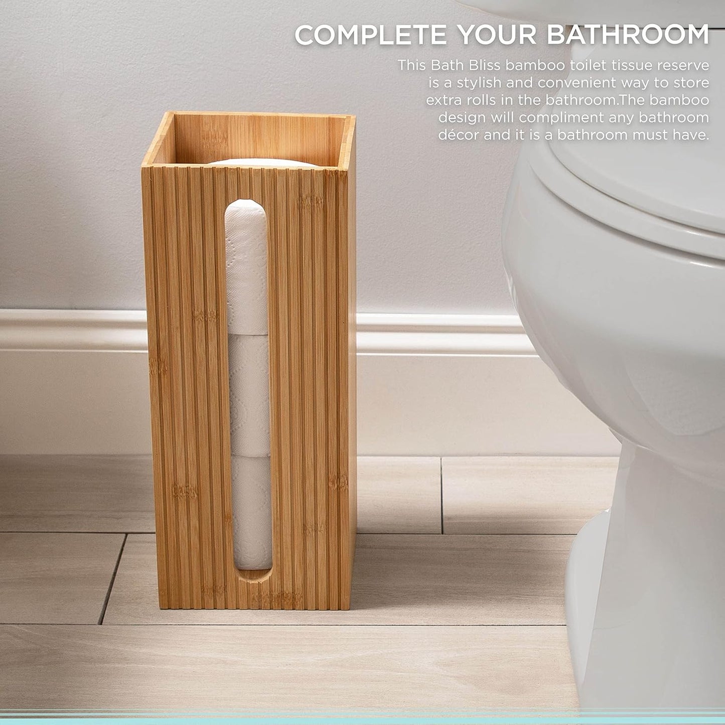 Bath Bliss Rounded Natural Bamboo Collection, Toilet Bowl Brush, Matching Accessories to Decorate Your Bathroom, Tall (10029-NATURAL)