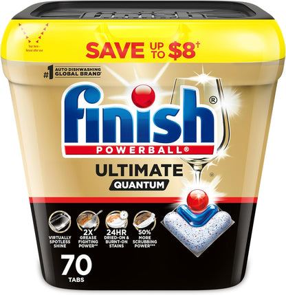 Finish Ultimate Infinity Shine Dishwasher Pods, No Pre-Rinse Dishwasher Detergent Soap Removes Burnt-On Stain, with Protector Shield & CycleSync Technology, Degreasing & Scrubbing Power, 62 Count