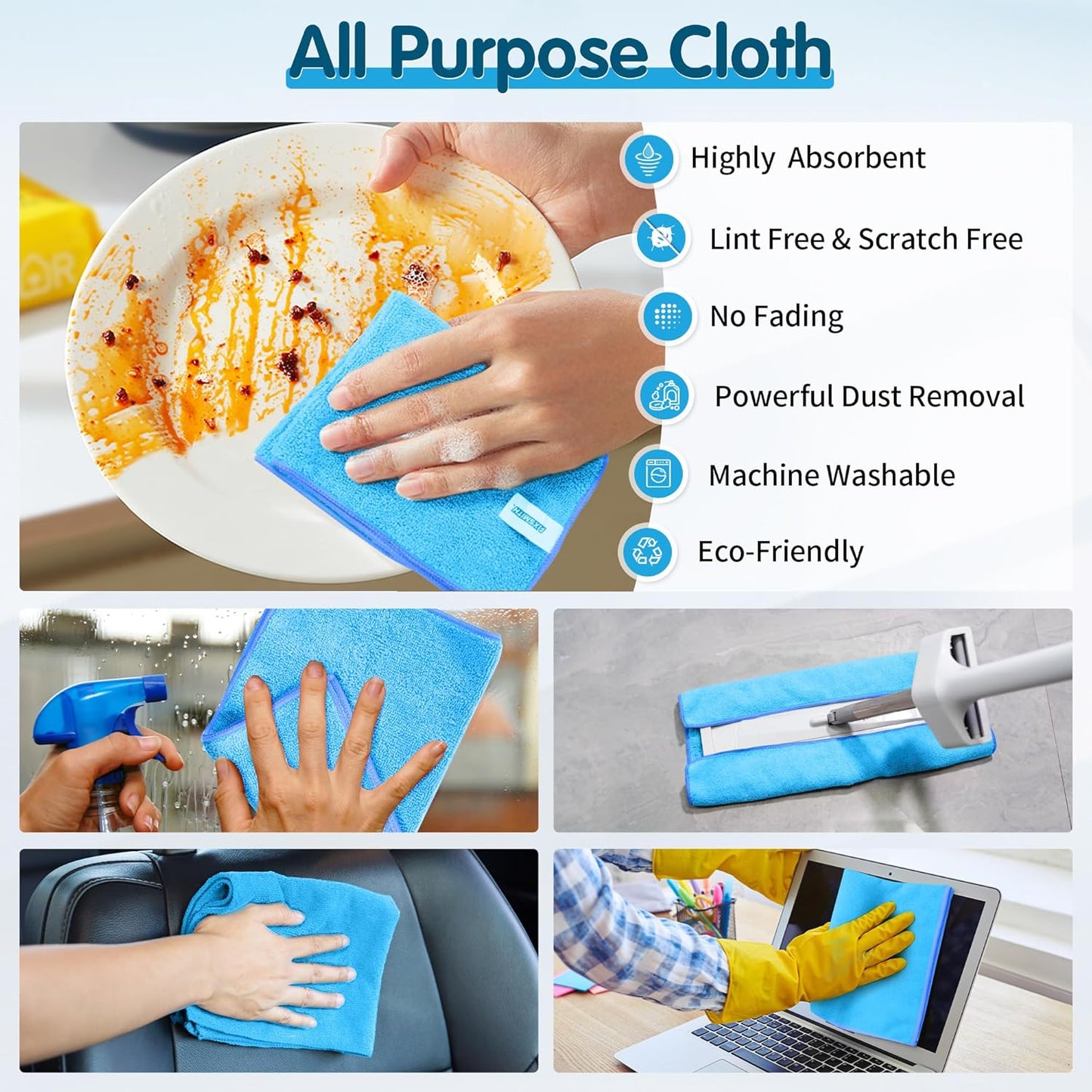FIXSMITH Microfiber Cleaning Cloth - Pack of 8, Size: 12 x 16 in, Multi-Functional Cleaning Towels, Highly Absorbent Cleaning Rags, Lint-Free, Streak-Free Cleaning Cloths for Car Kitchen Home