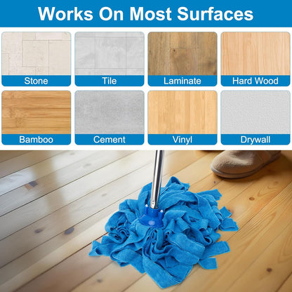 KeFanta Mop, Microfiber Cloth Mops for Floor Cleaning, One Pole with Two Microfiber Cloth Wet Mop Refills, String Mop with 49" Long Handle, Blue (1 Handle & 2 Mop Heads)