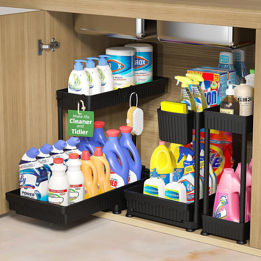 Sevenblue L-Shaped Pull-Out Storage Organizers, 3 Pack (Black, 12.85 inch)