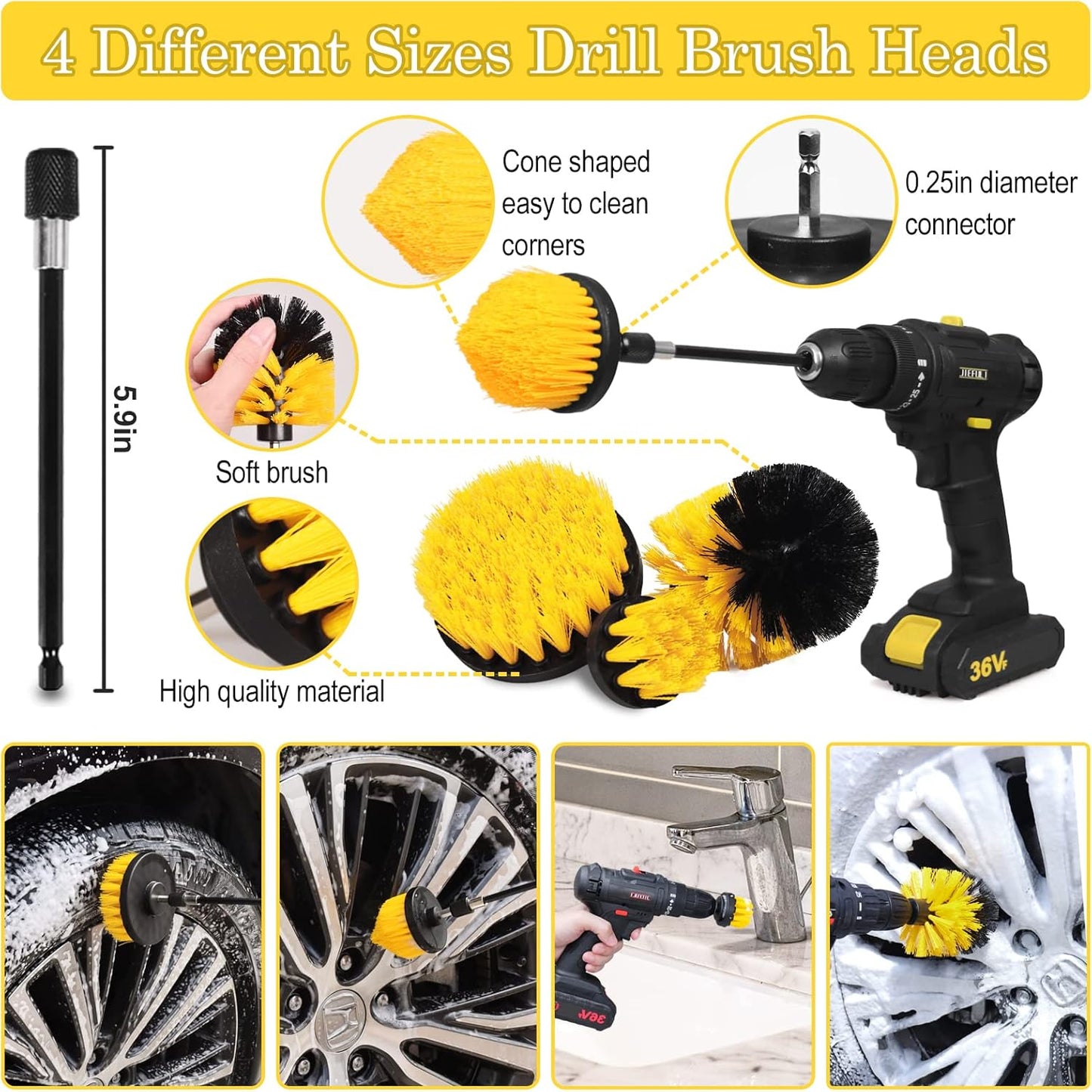 TTRCB 27Pcs Car Detailing Kit, Car Cleaning Kit, Car Detailing Brush Set, Drill Brush Set, Car Detailing Brushes, Car Wash Kit, Car Accessories, Car Cleaning Supplies for Interior, Exterior, Wheels