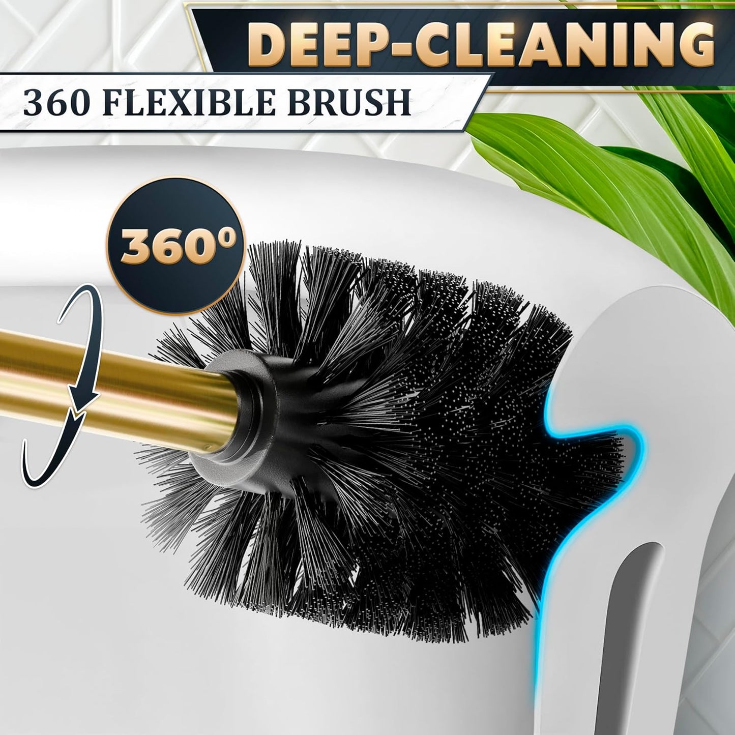 Stylish Stainless Steel Toilet Brush and Holder Set - Silver Toilet Bowl Brush and Holder with Splash Cover, Sturdy Bristles, Corrosion & Scratch Resistant - Elegant Design, Effective Deep Cleaning