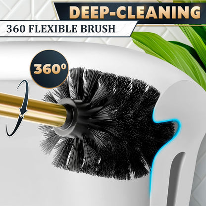 Stylish Stainless Steel Toilet Brush and Holder Set - Silver Toilet Bowl Brush and Holder with Splash Cover, Sturdy Bristles, Corrosion & Scratch Resistant - Elegant Design, Effective Deep Cleaning
