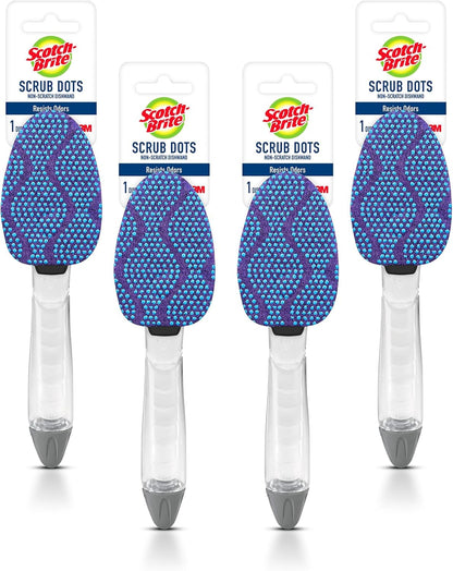 Scotch-Brite Scrub Dots Non-Scratch Soap-Dispensing Dishwand, 1 Count, Keeps Hands Out of The Mess, Fits All Scotch-Brite Refills, Assorted Colors