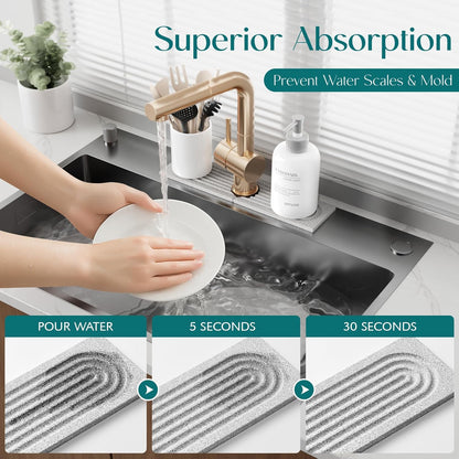 Eormoe Faucet Mat for Kitchen Sink – Diatomite Stone Drying Mat & Sink Protectors, Prevent Moisture – Sink Splash Guard Water-Absorbing Stone Tray for Bathroom Counter (Light Grey, 23.6" x 3.9")