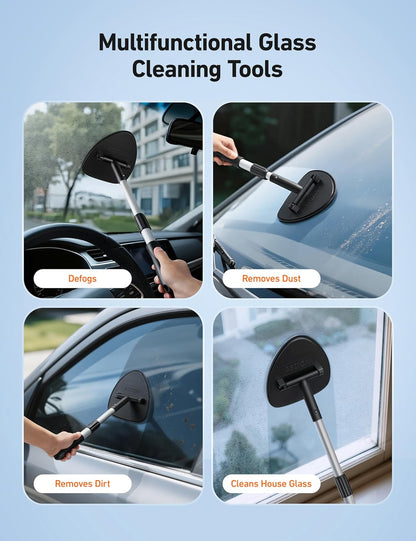 AstroAI Car Windshield Cleaner Tool, Window Cleaning Kit with 39in Car Mirror Squeegee, 4 Reusable Microfiber Pads and Extendable Handle, Blue