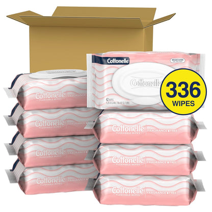 Cottonelle Fragrance Free Flushable Wet Wipes, Adult Wet Wipes, 2 Flip-Top Packs, 42 Wipes Per Pack