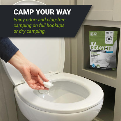 Unique RV Digest-It Plus RV Tank Treatment Pods – 16 Treatments, Breaks Down Waste & Toilet Paper + Eliminates Odors at Source, RV Black Tank Treatment