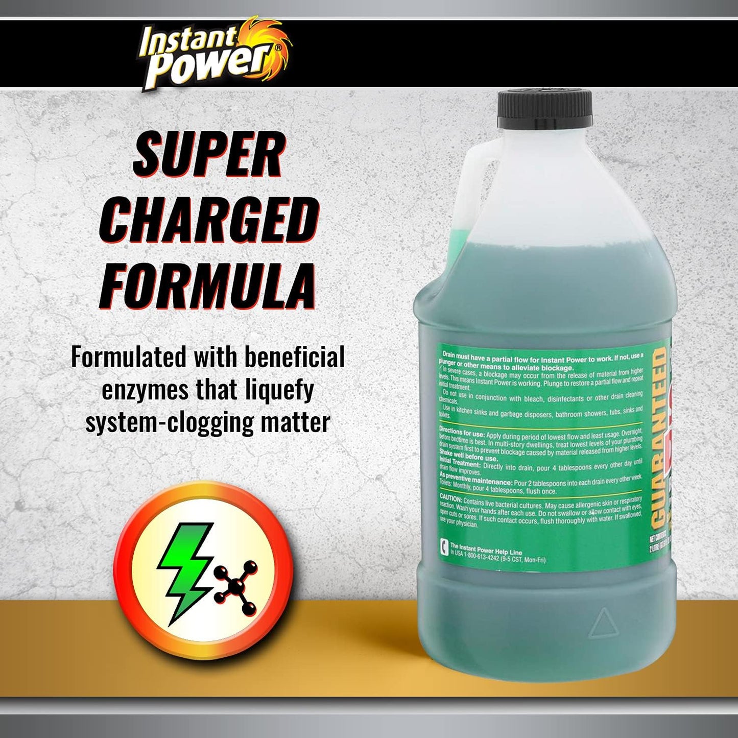 Instant Power Slow Drain Build Up Remover – Prevents Clogs, Ends Slow Drains for Sinks,Tubs, Showers, Toilets, Disposals, RVs, 2 Liters
