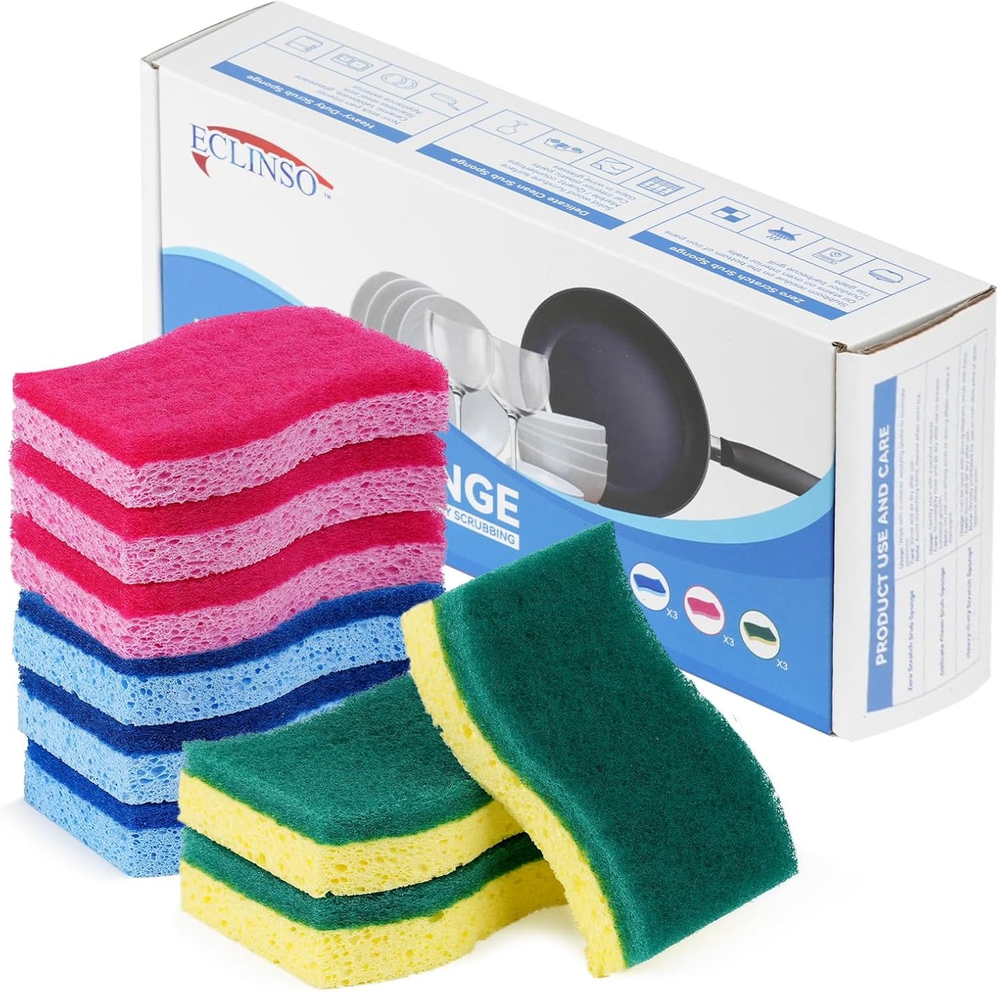 9 Pack Zero Scratch Scrub Sponges, Non-Scratch Dish Scrubbers for Nonstick Pans, Multi-Surface Safe Cleaning Sponges for Kitchen & Bathroom