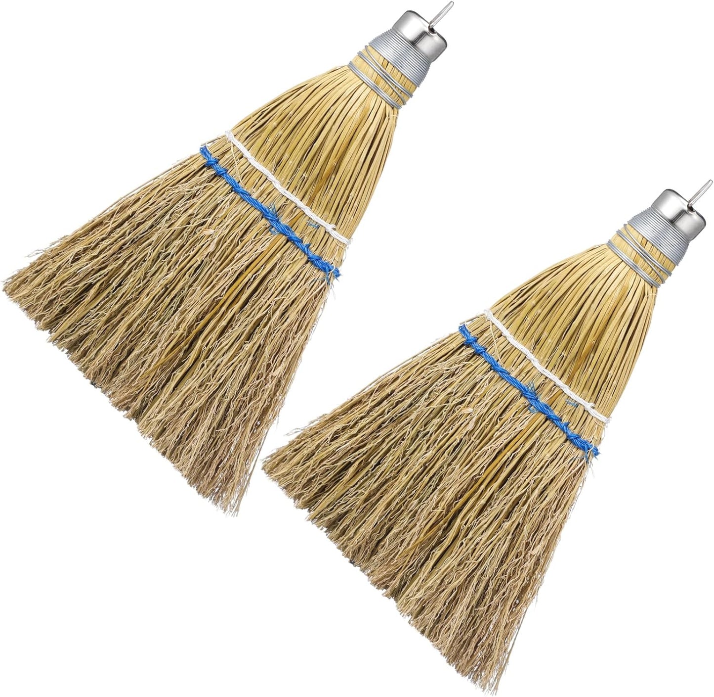 Suclain 2 Pcs 12 Inch Whisk Broom Hand Held Mini Corn Straw Whisk Broom Short Handle with Metal Hanger Halloween for Multi Surface Sweeping Small Hand Brush for Outdoor Car Porch Debris Dust Dirt