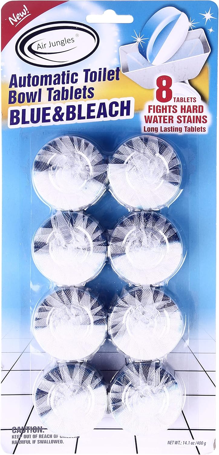 Air Jungles Automatic Toilet Bowl Cleaner Tablets (8 Count), Extra Fresh Cleaner Tabs for Toilet, Quick Bubbles Foaming and Long-lasting, Easy-to-Use, Simply Drop Tablet in Tank