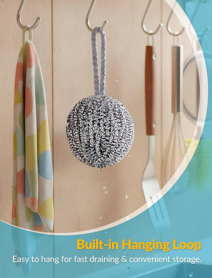 NiHome 10-Pack Steel Wool Scrubbers for Kitchen Cleaning, Stainless Steel Scourers with Hanging String, Reusable Rust-Resistant Scrubbers for Pots, Pans, Grill Racks, Sinks, Cast Iron