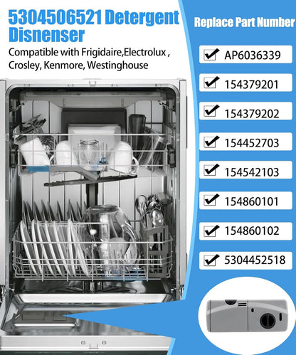 Upgraded 5304506521 Detergent and Rinse Aid Dispenser for Dishwashers Compatible with Frigidaire,Electrolux,Crosley, Kenmore, Westinghouse,Replacement AP6036339.154379201,154379202,154452703 Etc