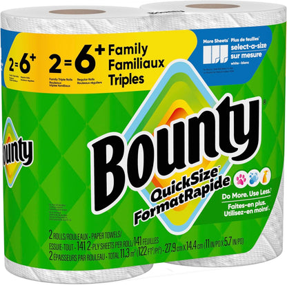 Bounty Quick Size Paper Towels, White, 8 Family Rolls