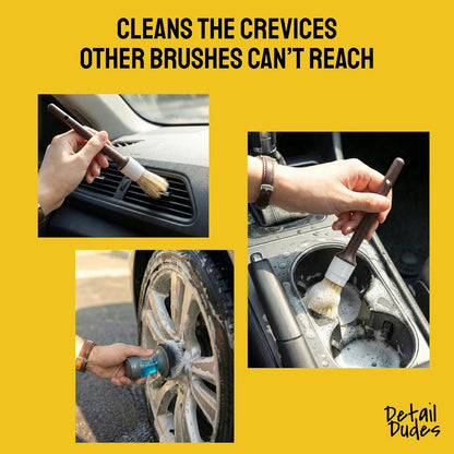 Detail Dudes Car Detailing Brush Set 3-pc - Scratch-Free Boars Hair for Interior and Exterior Work - Pro Quality Car Cleaning Brush Kit for Leather Seats, Dashboards, Wheels, Grills and Paint