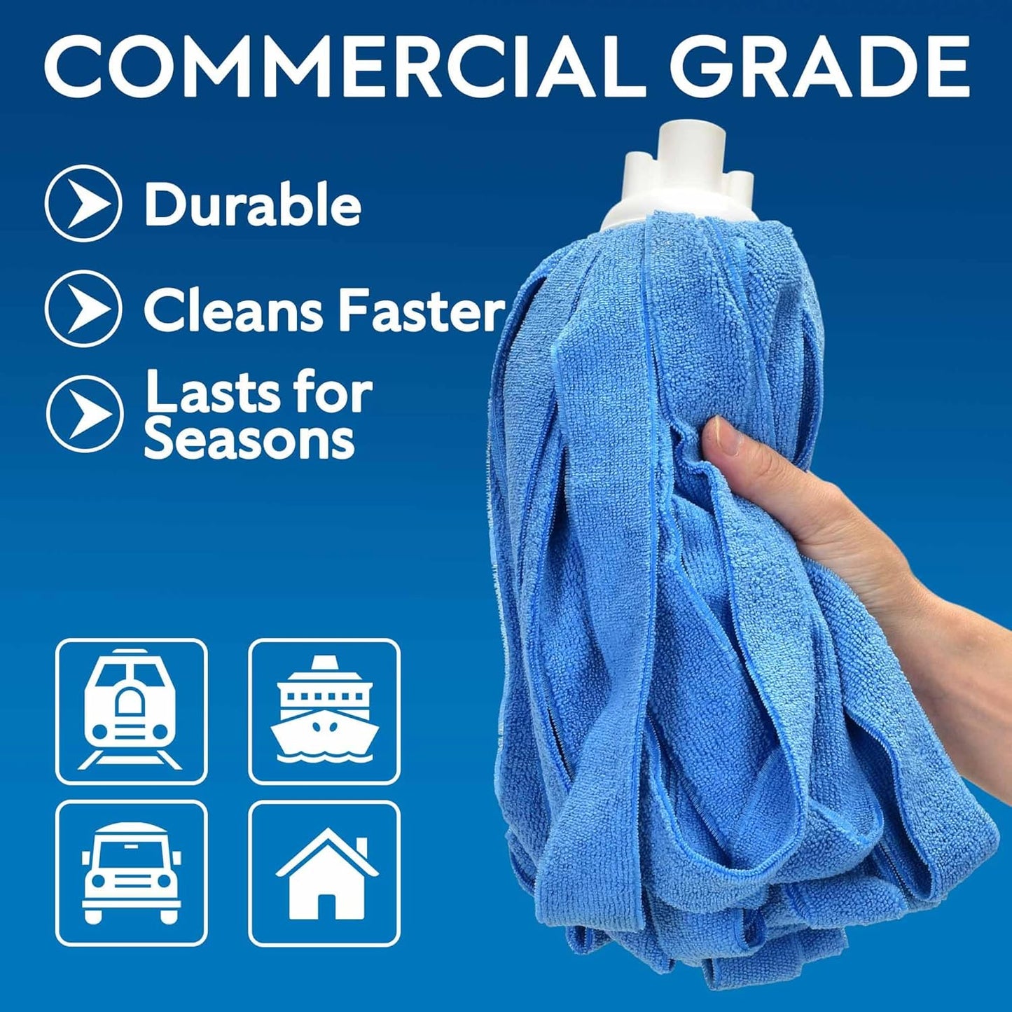Matthew Microfiber Mop Compatible with Ceda Refill - Commercial Mop Replacement 54" Stainless Steel Handle with 2 Wet Mop Heads w/1 Handle Incl. 2 Pcs Blue Microfiber Cloth