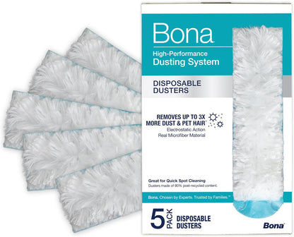 Bona High Performance Dusting System - 1 Extendable Handle, 3 Disposable Dusters, 1 Reusable Duster, & 1 Storage Bag - Extendable Dusting Kit