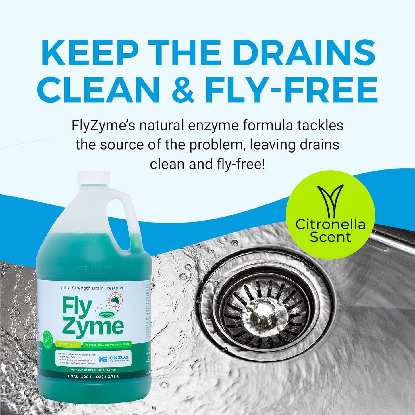Fly-Zyme, Highly Concentrated Enzyme Drain Cleaner for Pipes, Drain Gel for Fruit Flies, Organic Waste Degrader & Odor Neutralizer, 32 fl oz